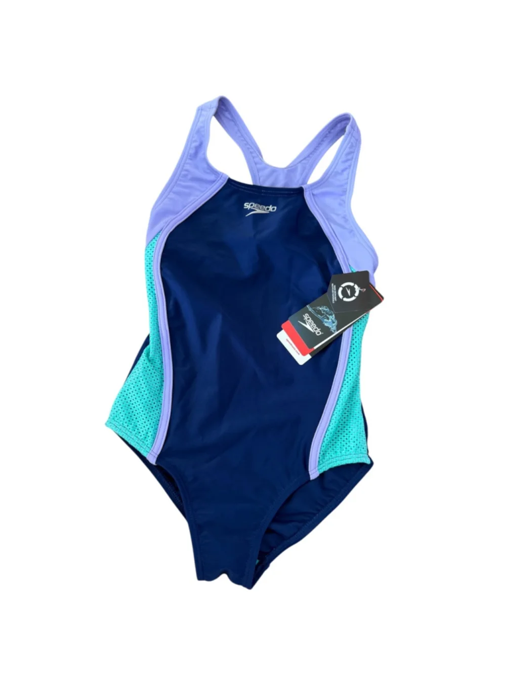 NWT Speedo Girls Size 10 Blue Harmony Mesh Splice One-Piece Swimsuit